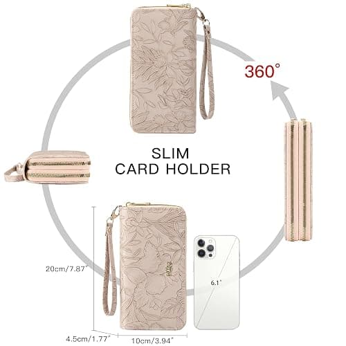 RNIEGA Wallet for Women Clutch Double Zip Around Credit Card Holder Leather Women's Wallet Large Capacity thumbnail 6