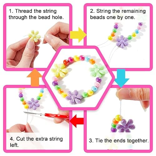 Beads for Kids Crafts, 1100 Jewelry Making Kit Includes Scissor, String, Instruction and Accessories for Bracelet Making, Toys for Girls by Inscraft thumbnail 5