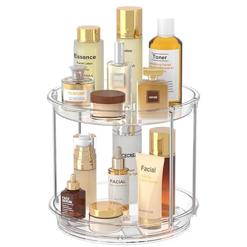 360 Rotating Makeup Organizer, 2 Tier Skincare & Perfume Holder for Bathroom Counter, Clear Spinning Vanity Tray, Lazy Susan Turntable Organizer for Dresser, Kitchen Cabinet - Image 1