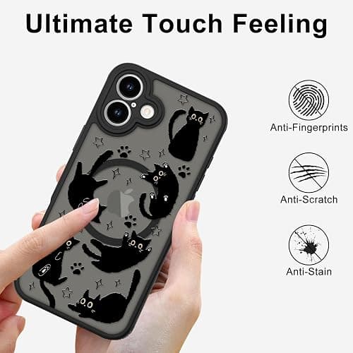 Heaofei Cute Magnetic Case for iPhone 16 Case [ Compatible with MagSafe ] with Black Cat Cats Pattern Design for Women Girls Boys, Soft Bumper Hard Back Kawaii Animal Protective Phone Cover thumbnail 6