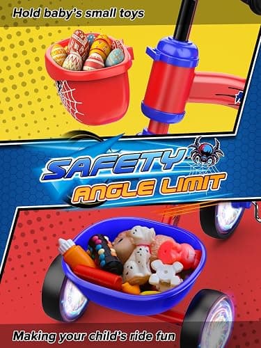 Tricycle for Toddlers 1-3 3-5 Year Olds, Spider Toddler Bike Baby Balance Bike with Colorful Lighting Wheels & Large Basket, Birthday Gift and Toy for 1 2 3 4 5 Year Olds Boys and Girls thumbnail 8
