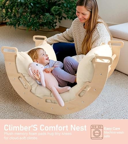 little dove Pikler Triangle Set with Cushion, 7-in-1 Foldable Toddler Climbing Toys Indoor, Toddler Jungle Gym Indoor with Ramp, Arch and Ladder, Montessori Climbing Set, Climbing Toys for 1-6, Wood thumbnail 4