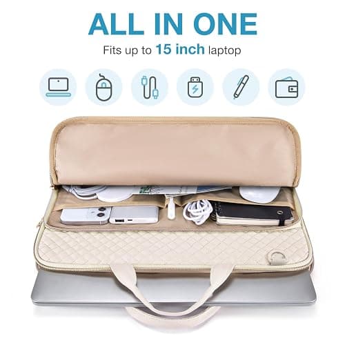 BAGSMART 15.6 Inch Laptop Shoulder Bag, Laptop Sleeve Compatible with MacBook Pro 16 Inch,15.6 Inch HP,Dell,Acer Aspire,Asus Notebook, Protective Case with Shoulder Strap,Pocket,Handle, Beige thumbnail 3