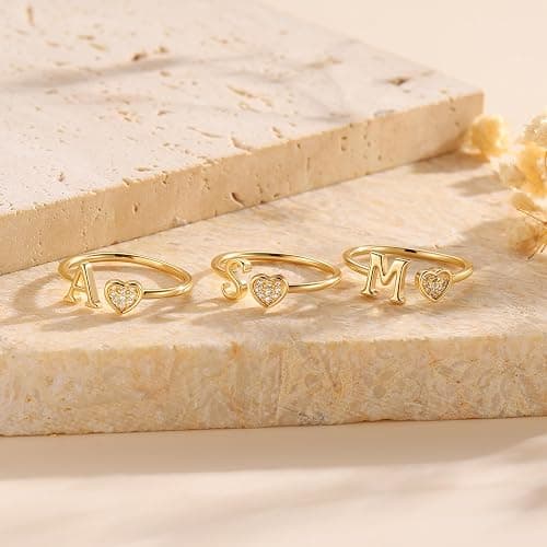 Fimhut Gold Plated Adjustable Letter A-Z Rings Teen Girl Gifts Trendy Stuff | Initial Rings Gifts for Teen Girls Dainty Letter Rings for Girl Kid Birthday Fashion Gift Jewelry thumbnail 2