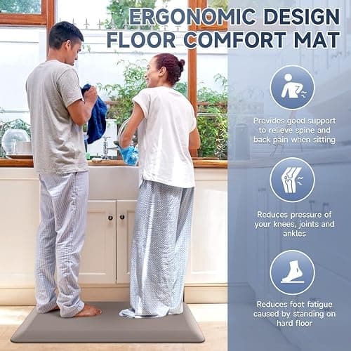 StepRite 4/5 Inch Thick Kitchen Mat Anti Fatigue Mat Kitchen Rugs Kitchen Decor Non-Slip, Stain & Water Resistant, Kitchen Mats Desk Mat for Kitchen, Office, Workshop, Khaki, 17'' x 28'' thumbnail 6