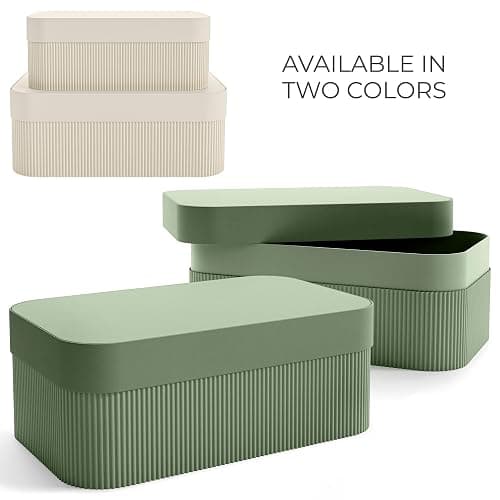 Decorative Storage Boxes with Lids – Set of 2 Beautiful Fluted Cardboard Organizer Bins for Your Home Bookshelf Decor to Safely Store Your Documents, Memory Box Items and Other Keepsakes in Style thumbnail 8