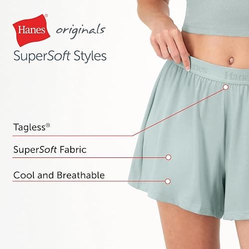 Hanes Women's Originals Sleep, 2-Pack, Comfywear Supersoft Lounge Shorts Pack, 3.25" - Small - Stargazer Grey/Natural Cedar thumbnail 4