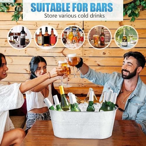 OBTANIM 4 Pack 4 Gallon Galvanized Ice Buckets Metal Champagne Drink Cooler Storage Ice Tub with Carry Handles for Beer Cocktails Wine Beverage Home Parties Bar Cooling Supplies thumbnail 7