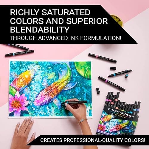 Prismacolor Premier Dual-Ended Art Markers, Chisel and Fine Tips, Hyper Bright Colors, 12 Count - Art Supplies, Alcohol-Based Ink, Coloring, Creative, Artist, Holiday Gift, Adult Coloring thumbnail 3