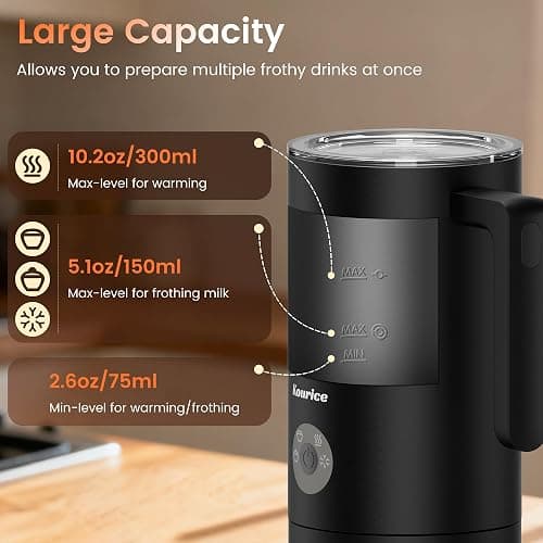 Kourice Milk Frother Electric, 4-in-1 Milk Frother and Steamer for Latte, Cappuccino, Hot & Cold Milk Froth Maker, Automatic Milk Steamer and Frother, Quiet One-Touch Operation, Easy to Clean thumbnail 3