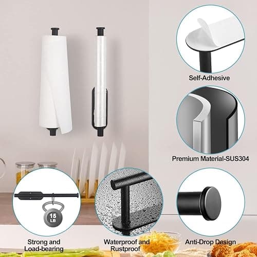 Fvviia Paper Towel Holder Under Cabinet, Self Adhesive and Drilling Paper Towel Holder Wall Mount, Under Cabinet Paper Towel Holder for Kitchen Bathroom, SUS304 Stainless Steel thumbnail 6