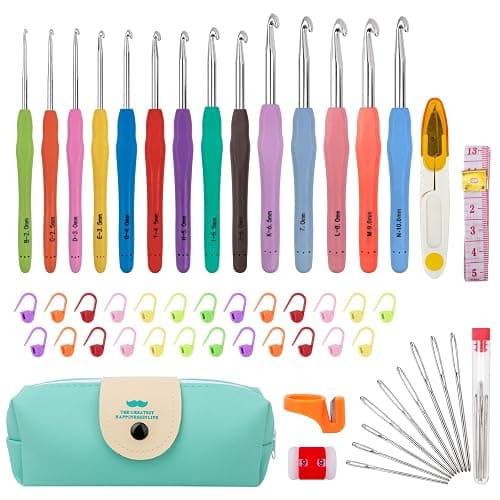 Crochet Hooks 14 Sizes Crochet Hook Set, 53 Pack Yarn Crochet Kit for Beginners, Knitting Needles with Ergonomic Handles for Arthritic Hands, Crochet Needle Kit with Blue Case for Crocheters - Image 1