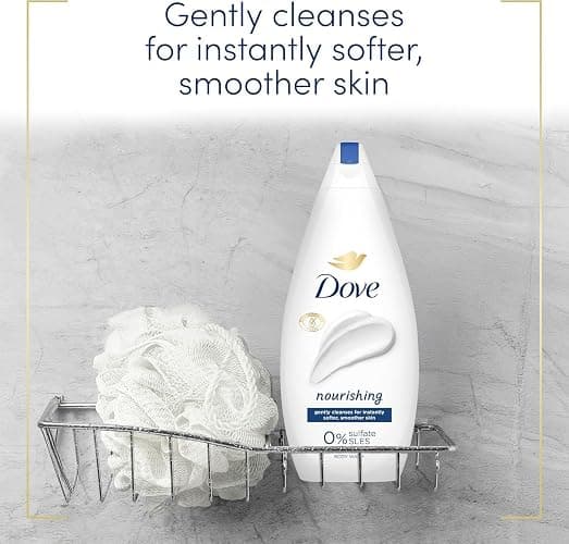 Dove Body Wash 0% Sulfate SLES for Women Made with Naturally Derived Cleansers and Plant Based Moisturiseres Gently Cleanses for Softer and Smoother Skin, 225ml (3 Pack, Nourishing) thumbnail 2