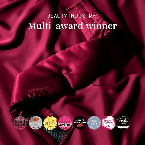 DROWSY Silk Sleep Mask - Face-Hugging, Padded Cocoon for Luxury Sleep in Total Darkness - 100% Pure Mulberry Silk (La Vie En Rouge) thumbnail 8