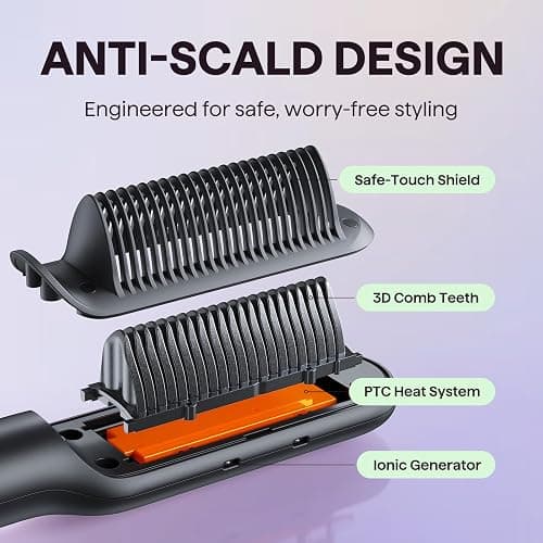 Wavytalk Hair Straightener Brush, Sleek Sweep Ionic Straightening Brush, Anti-Scald Ceramic Straightener Comb with LED Display for Super Smooth Hair. thumbnail 7