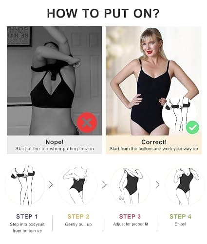 SHAPERX Women's Shapewear Tummy Control Body Shaper Seamless Snatched Waist Bodysuits Thong Tank Top - XX-Small-X-Small - Black Brief thumbnail 5