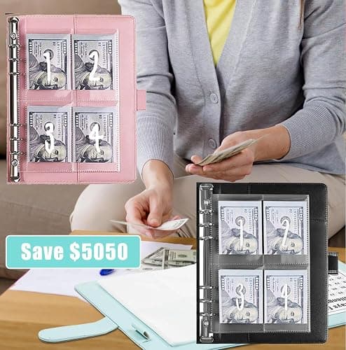 2PCS 100 Envelopes Money Saving Challenge, Envelopes Challenge Binder, Achieving Financial Goals with a Budget Binder and Cash Envelopes, Successfully Reach Your Savings Goals of $5,050 (Pink+Black) thumbnail 5