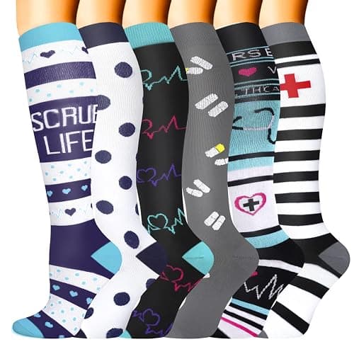 Sooverki Compression Socks for Women & Men 6 Pairs is Best Supportive Knee High Stockings for Circulation, Travel, Nurses - Image 1
