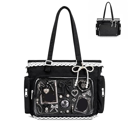 Ita Bag Cute Y2k-Style Itabag with a Transparent Display Window, Lace Shoulder Bag for Anime Badges, Pins and Charms - Image 1
