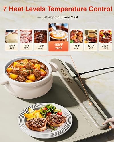 Warming Mat for Food (24"x16") - iTRUSOU 7-Level Electric Warming Tray with 400W High-Power, Timer 0–99H & Built-In Strap - Rollable Large Food Warming Mat for Parties & Buffet thumbnail 2
