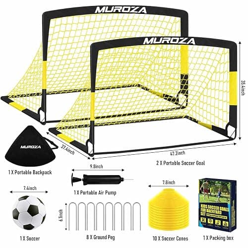 Soccer Goal, Kids Soccer Goals for Backyard Set, 2 Pack of Portable Pop Up Soccer Net with Soccer Ball, Cones, Complete Training Equipment for Youth, Toddler Outdoor Sports Games thumbnail 2