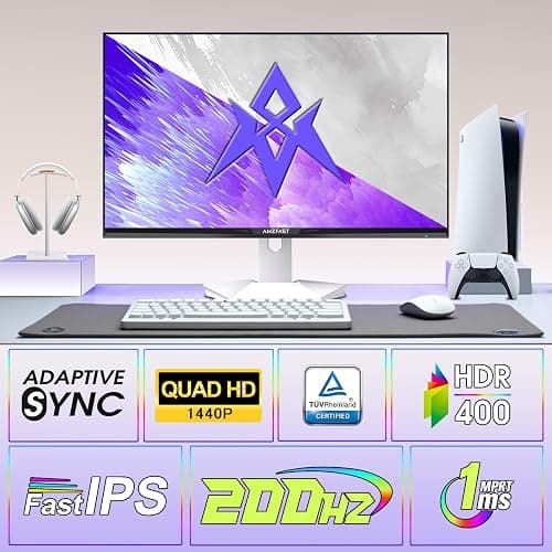 Amzfast 27" White Gaming Monitor, WQHD 2560x1440 200Hz Fast IPS 1ms HDR400 | 130% sRGB, 8bit+FRC, Adaptive Sync, TÜV Eye Care, HDMI 2.0x2, DP 1.4x2, VESA 100x100 – AMZG27F6Q for Competitive & 3A Gaming thumbnail 2