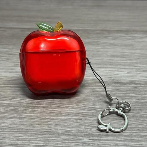 Apple-Shaped Wireless Earbuds Case,Transparent TPU Shockproof Protective Cover,Cute Fruit Design Apple Case (01Red-Gift Pendant, for Airpods 4) thumbnail 4