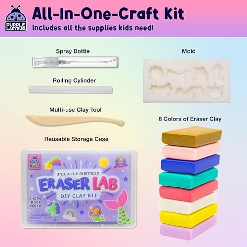 Eraser Lab DIY Clay Mini Cute Eraser Kit for Girls - Unicorn & Mermaid Theme - Fun Craft Activity for Girls Aged 4 5 6 7 8 9 10, Perfect Back to School Supply, Ideal Christmas & Birthday Gift Idea thumbnail 4