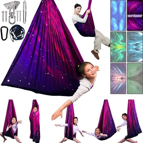 Sensory Swing for Kids & Adults Holds up to 300lbs Indoor & Outdoor Double Layer Therapy Cuddle Swing with 360° Swivel Hanger Kit for Calming, Effect for Autism, ADHD or SPD. (Galaxy Purple) - Image 1
