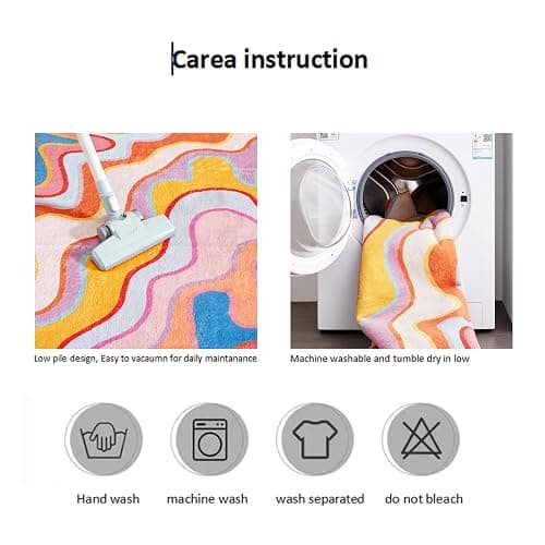 Aldopein Vintage Abstract 4x6 Area Rug Ultra Thin Flatweave Funky Aesthetic Colorful Striped Bedroom Rug Washable Throw Carpet for Kitchen Entryway Nursery Living Room, Orange and Blush thumbnail 8