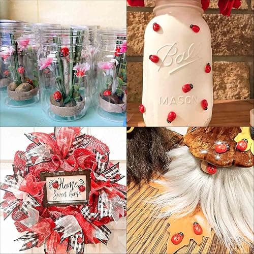 100 Pieces Wooden Ladybugs for Crafts DIY Self-Adhesive Mini Ladybugs Tiny Ladybug Decoration for Craft Scrapbooking Micro Landscape Party Home Garden Decor Flatback Wood Ladybugs Embellishments (Red) thumbnail 2