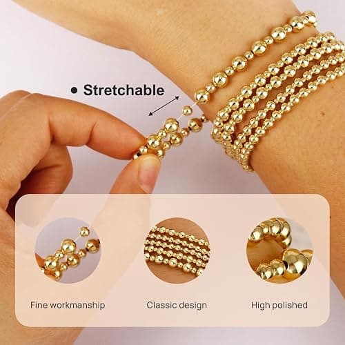 jollone Gold Bracelets for Women Gold Bracelet Stack Pearl Beaded Bracelets for Women 14K Gold Plated Stretch Bead Ball Bracelet Sets Jewelry for Mother's Day Birthday Gifts thumbnail 4