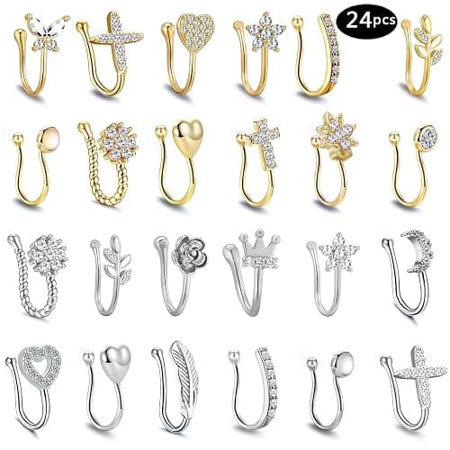 TAMHOO 25 Pcs Multi-Style Fake Nose Rings for Women and Men -Gold Plated Copper African Nose Cuff Non Piercing for Teen Grirls - Nice Gift for Her on Birthday/Valentines Day/Christmas thumbnail 2