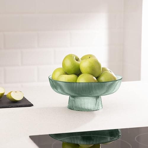 Navaris Glass Fruit Bowl - Decorative Fluted Colored Glass Bowl for Fruit Snacks Candy - 10.2" Diameter Table Centerpiece Dish - Green Tinted Glass - Green thumbnail 2