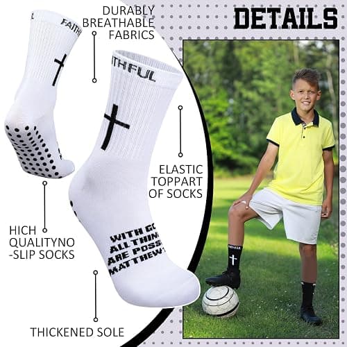 Glitopper 6 Pairs Christian Cross Socks Anti Slip Soccer Sock with Rubber Dot Religion Gift for Men Youth Women Sports thumbnail 2
