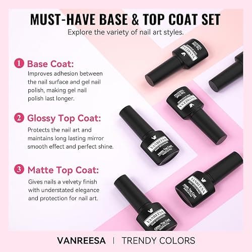 VANREESA 24 Pcs Gel Nail Polish Set, 21 Colors Gel Polish with Base Coat Glossy & Matte Top Coat Pink Red Orange Yellow Green Blue Purple brown Gel Polish Kit Nail Kit Gifts for Women thumbnail 5