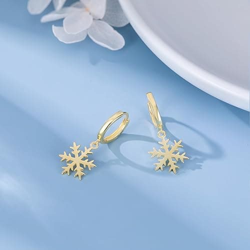 SLUYNZ 925 Sterling Silver Christmas Snowflake Hoop Earrings for Women Small Snowflake Hoop Earrings Drop Winter Holiday Earrings thumbnail 4