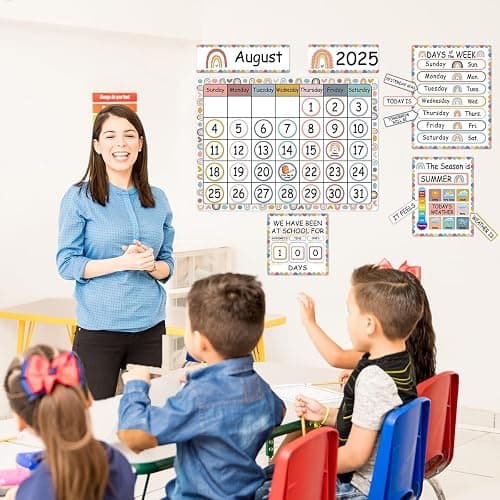 132 Pieces Boho Rainbow Calendar Bulletin Board Set with Days of The Week, Days in School, Seasons, Festival, Weather Cards for Classroom Home Decoration Supplies thumbnail 2