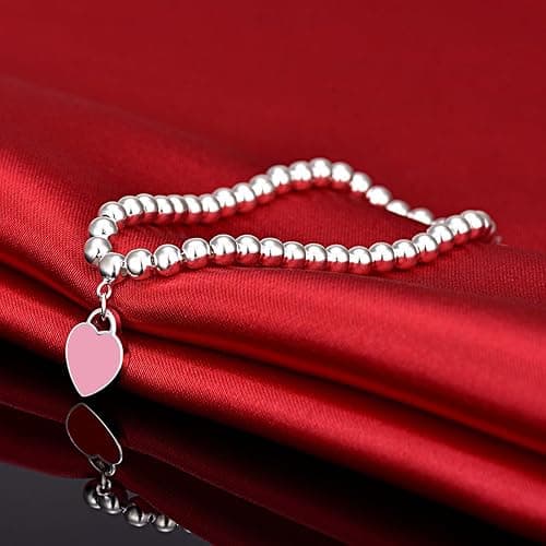 Women Bracelets Link Bracelets Heart Bracelet for Best Friend, Gifts for Mom Boyfriend Friendship Jewelry - Pink thumbnail 2