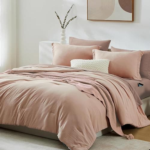 WRENSONGE Queen Comforter Set - 7 Pieces Clay Pink Soft Bed in a Bag Queen with Fitted Sheet, Flat Sheet, 2 Pillow Shams, and 2 Pillowcases- Warm Bedding Sets for All Season thumbnail 2