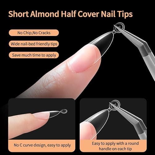 SITELENABY Almond Nail Tips,Soft Gel Almond X Press On Nails,300PCS Acrylic Nail Tips Half Cover Clear Gel Press on Flase Nail Tip for Extension 12Sizes thumbnail 5