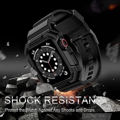 OROBAY Rugged Band Compatible with Apple Watch Band 45mm/44mm/42mm with Case, Shockproof Strap for iWatch SE3 SE2 SE Series 9/8/7/6/5/4/3/2/1 with Bumper Case Cover Men Women, Matte Black thumbnail 5