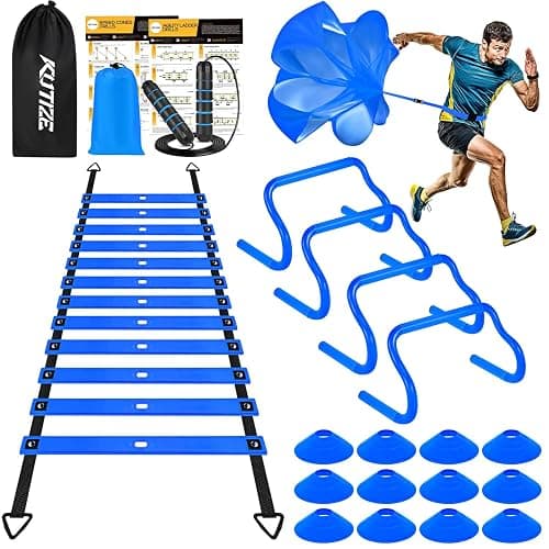 KUTIZE Soccer Training Equipment, 20ft Agility Ladder Set,12 Cones, 4 Hurdles, Parachute, Jump Rope & Carry Bag, Improves Power, Speed, Strength, Basketball Foodball Training Equipment for Youth Adult - Image 1