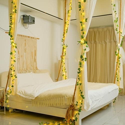 JMEXSUSS 33Ft Vines with Lights Battery Operated, 100 LED Ivy Vines with Fairy Lights Leaf with Remote, Battery Twinkle Light for Bedroom Wall Classroom Dorm Wedding Party Christmas Decor(Warm White) thumbnail 6