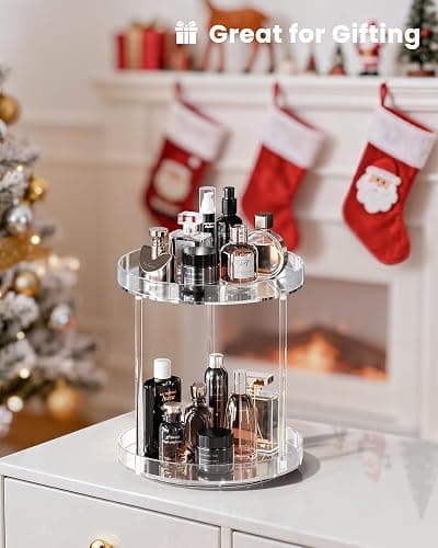 Lolalet 360 Degree Rotating Acrylic Perfume Organizer Stand, 2 Tiers Clear Perfumes Holder Display Rack, Makeup Skincare Organization for Vanity Bathroom Countertop -Large, Clear thumbnail 9