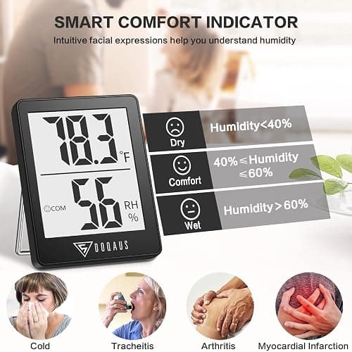 DOQAUS Indoor Thermometer [2 Pack], Mini Digital Hygrometer Room Thermometer, Humidity Meters, Accurate Temperature Humidity Monitor Gauge for House, Baby Room, Greenhouse, Home Black (2.3X1.8inch) | Mini Room Thermometer with Accurate Temperature and Humidity Monitor for House, Baby Room, Greenhouse, Garage thumbnail 3