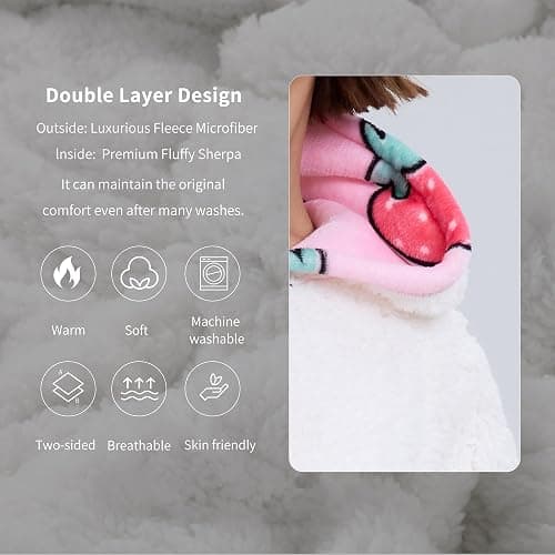 Aemicion Blanket Hoodie for Adults,Super Warm Cozy Giant Wearable Blanket,Thick Sherpa Sweatshirt Blanket with Sleeves as Gifts for Women Mom Teen Girls -Pink Strawberry thumbnail 5