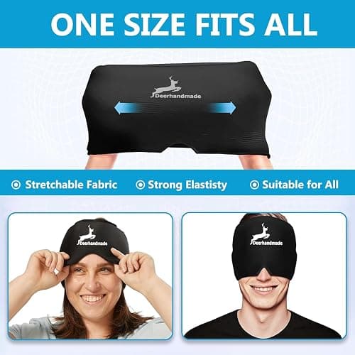 Migraine Relief Cap, One Size Fits All Hot/Cold Gel Head Wrap, Migraine Cooling Eye Mask, Strong Elastic Comfort Fit, Reusable Durable for Stress & Headache Relief, FSA|HSA Eligible, Gift Box (Black) thumbnail 2