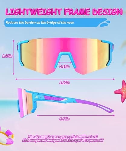 QALLY Kids Sunglasses Youth Baseball Softball Sunglasses for Girls Boys Age 4-14 UV Protection Sports Kids 3 Pack thumbnail 5