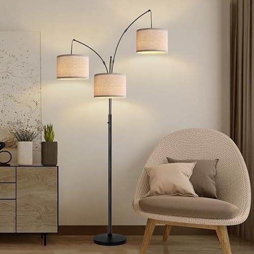 Dimmable Floor Lamp - 3 Lights Arc Floor Lamps for Living Room, 1000LM Modern Tall Standing Lamp With Beige Shades & Heavy Base, Mid Century Tree Floor Lamp for Bedroom Office, 3 LED Bulbs Included thumbnail 8